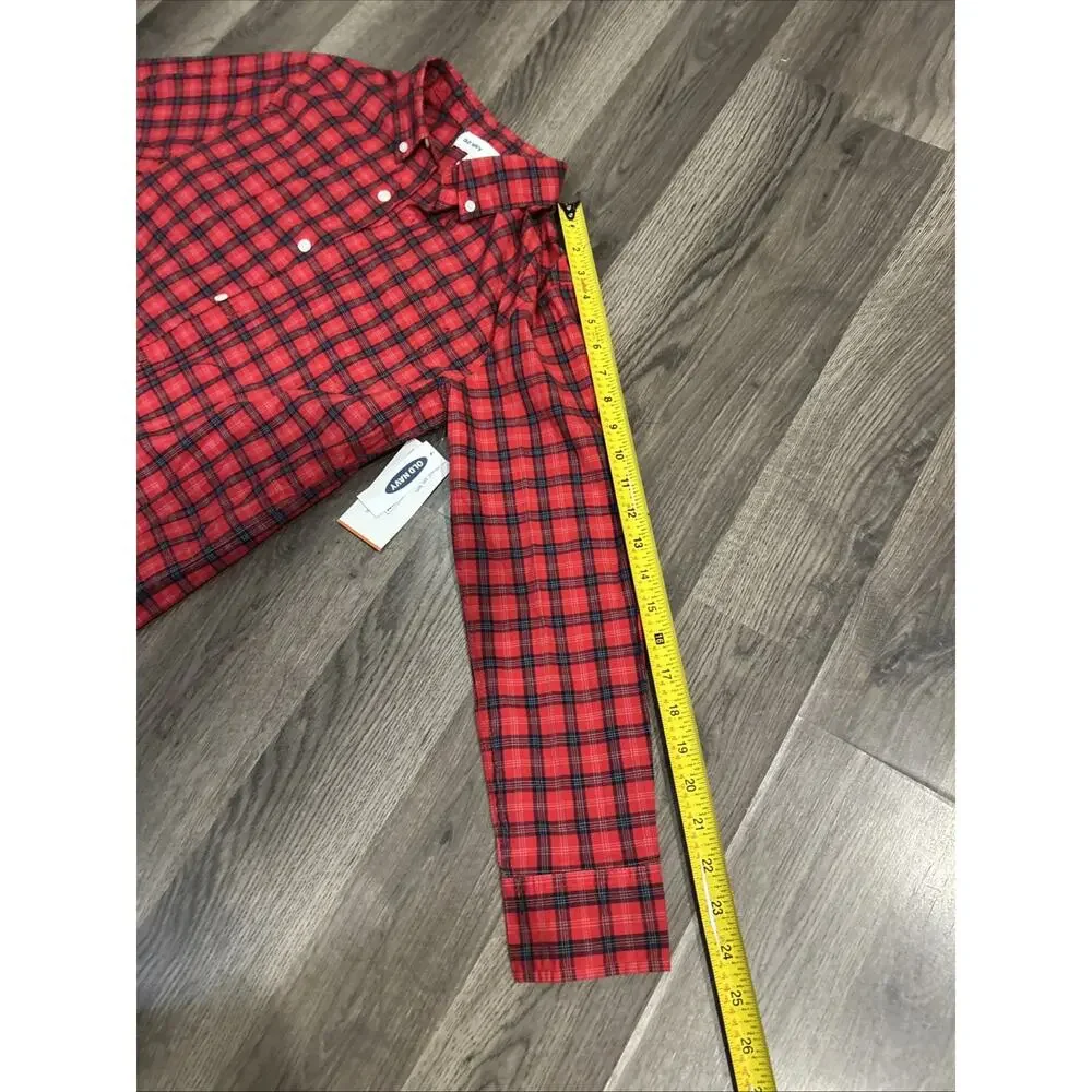 New Old Navy YL 10/12 Red Plaid Button Up Long Sleeve